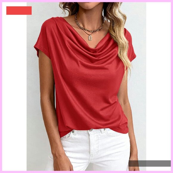 Cowl Neck Short Sleeve Blouse, Work Office Casual Top, Size Available - Picture 4 of 4